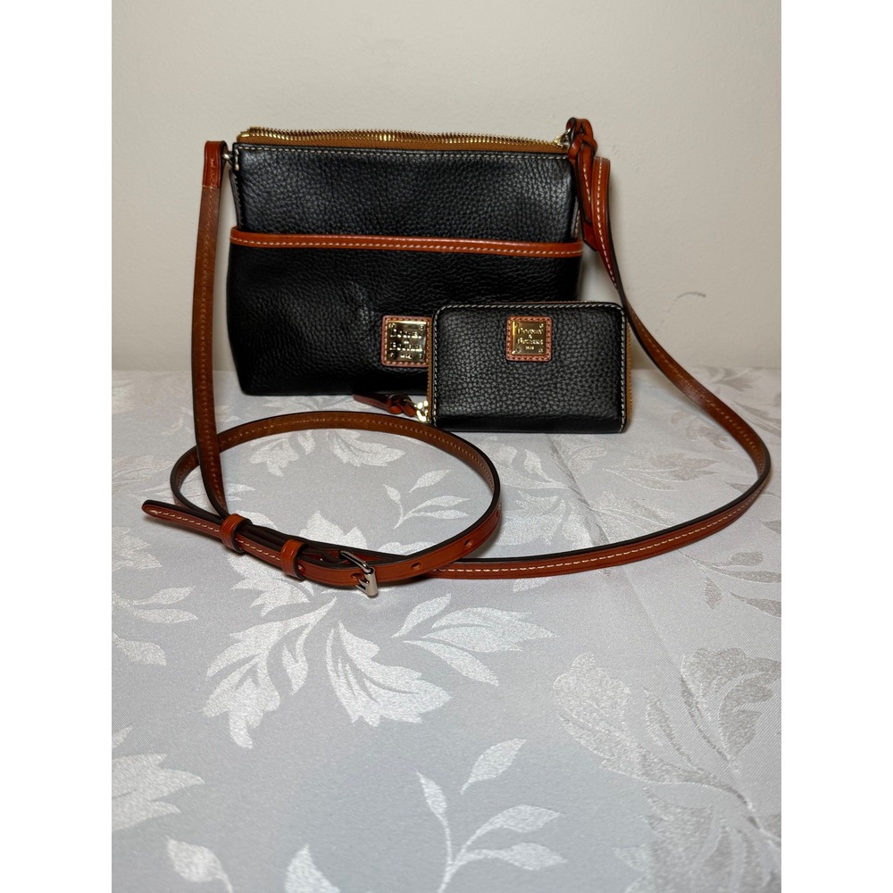 Dooney & Bourke Black Pebbled Leather Crossbody Bag and Matching Wallet Set